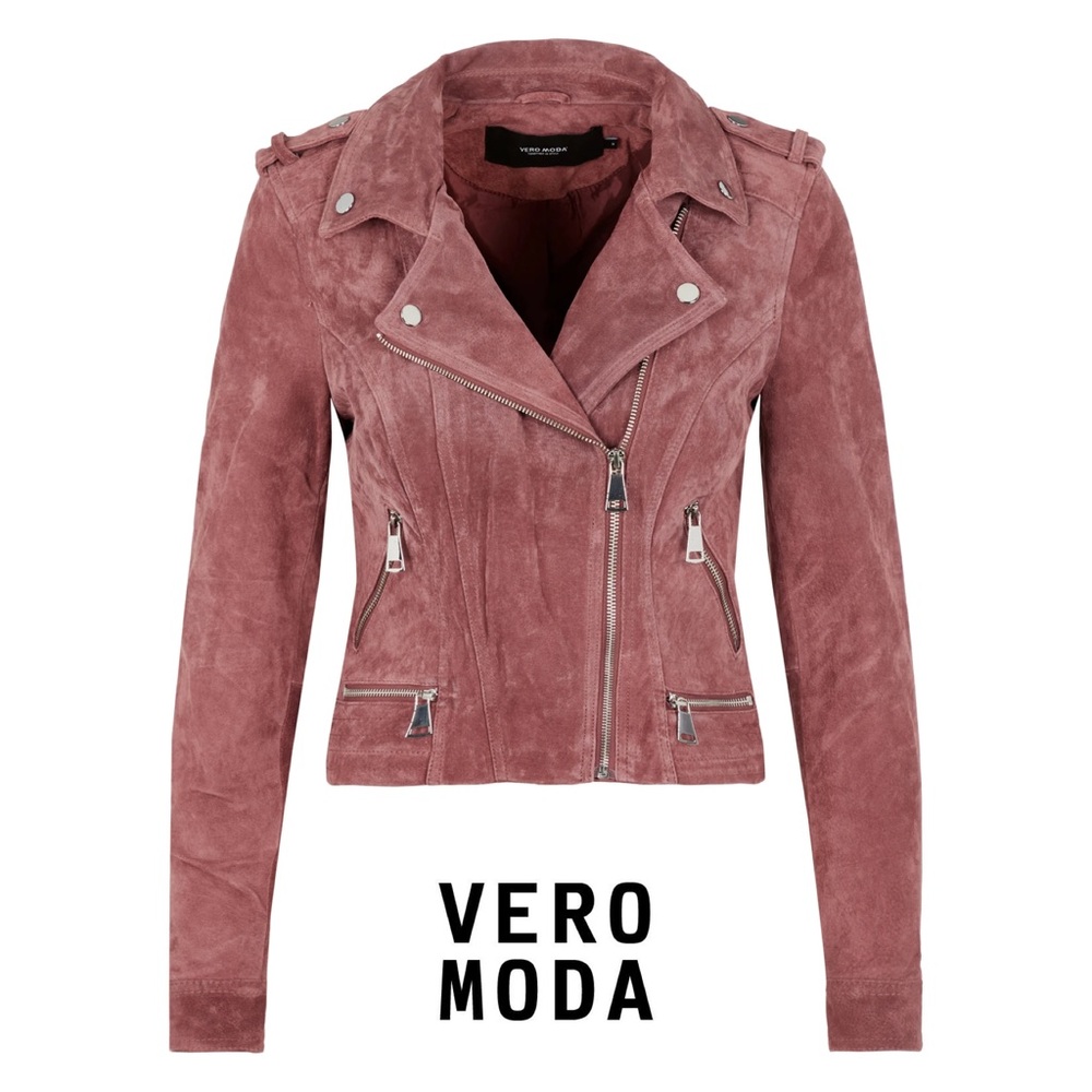 ✨Vero Moda Suede Moto Biker Jacket Medium Rose XSmall
